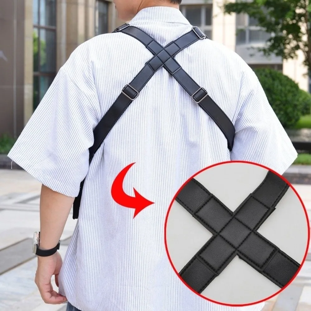 Casual PU Leather Men Chest Bag Adjustable Strap Waterproof Double Pocket Backpack Lightweight Vintage Vest Bag Hiking
