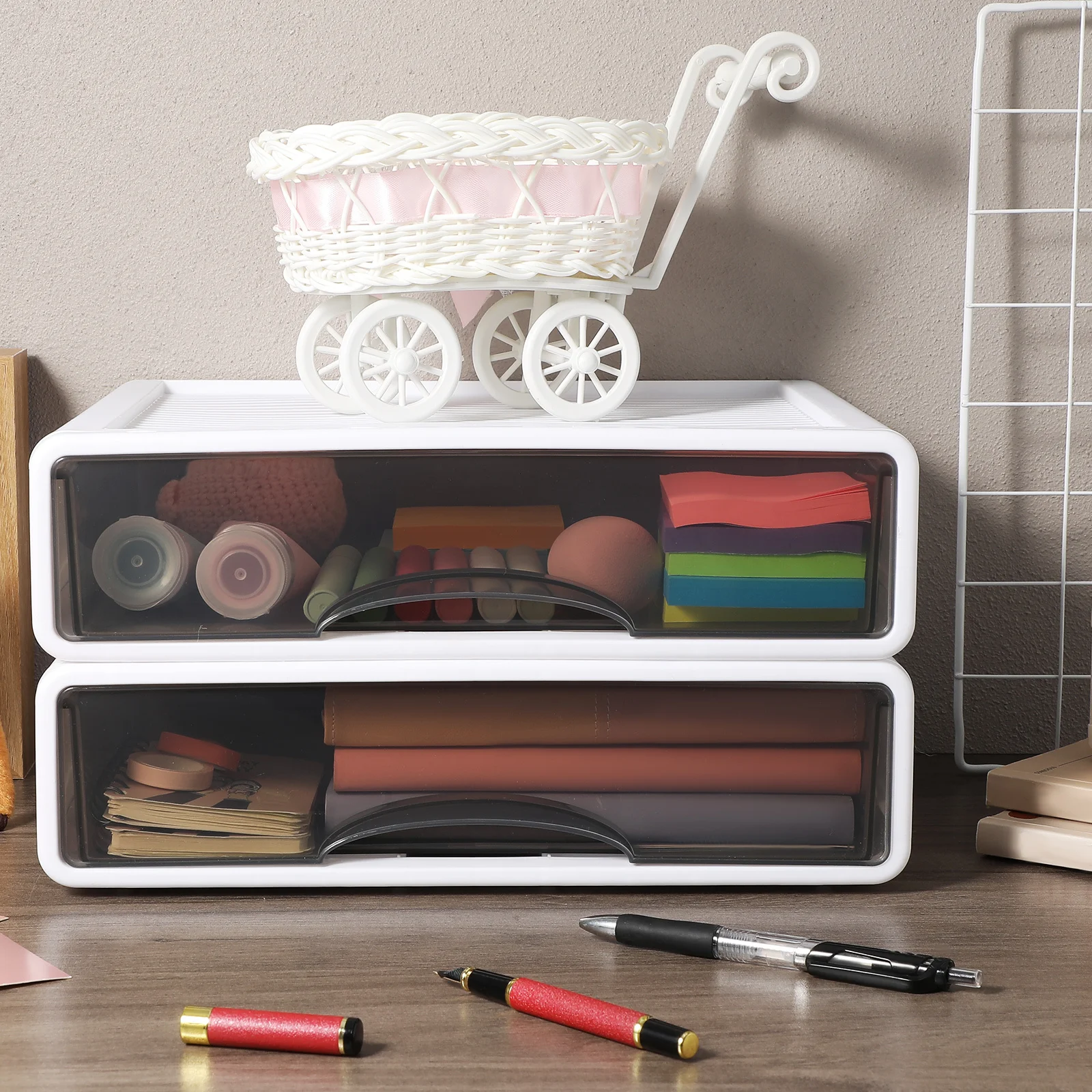 

2Pcs Durable Plastic Desktop Drawer Organizer Stackable Storage Case Space Saving Efficient Home Office Organizer