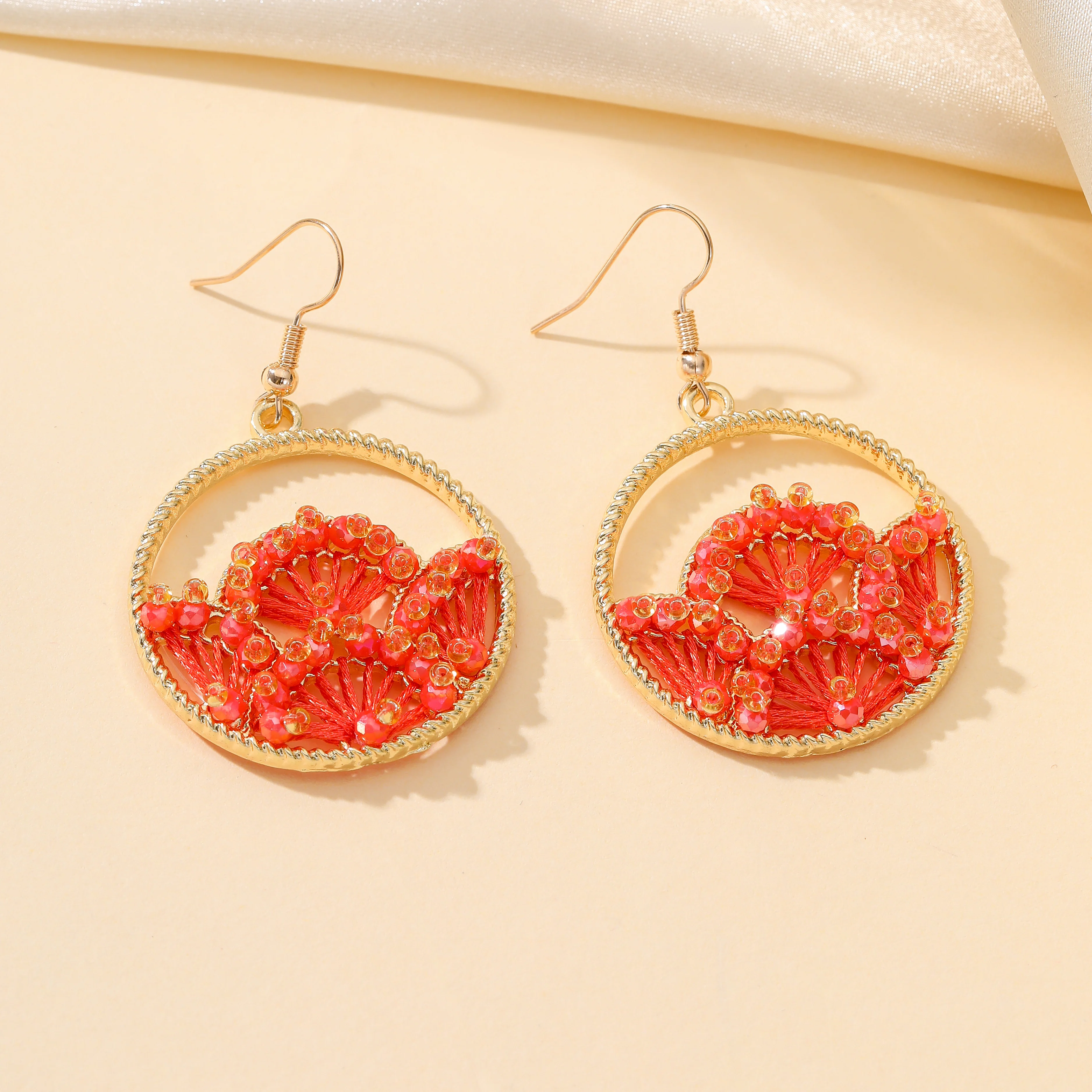 INKDEW Chinese Classical Style Round Drop Earrings for Women Handmade Crystal Beads Earrings Big Long Earrings Jewelry EA165