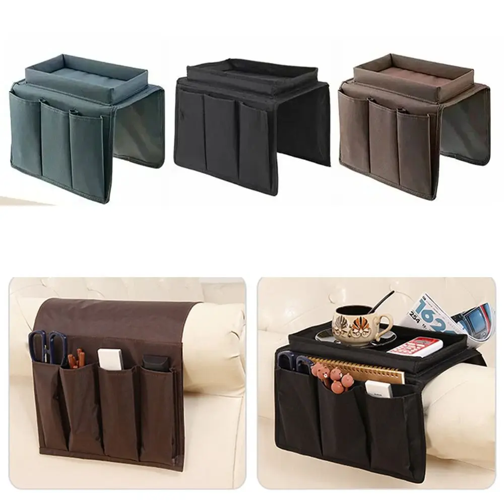 Space Saver 4 Pockets Storage Bag Foldable Oxford Cloth Sofa Handrail Tray Durable Non-Slip Couch Arm Rest Organizer DVD