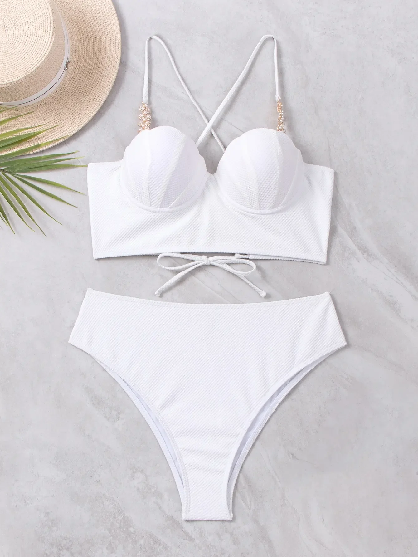 2024 Shell Bra Push Up Two Pieces Bikini Set Swimsuit For Women Pearls Strap Swimwear Sexy Bikini And Beach Skirt Bathing Suit