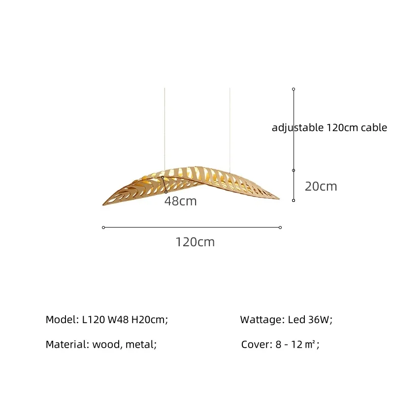 Nordic Wood Fish Bone Led Pendant Lights Dining Room Hanging Lamp Modern Simple Chandelier Art Decor Suspend Lamp Indoor Light