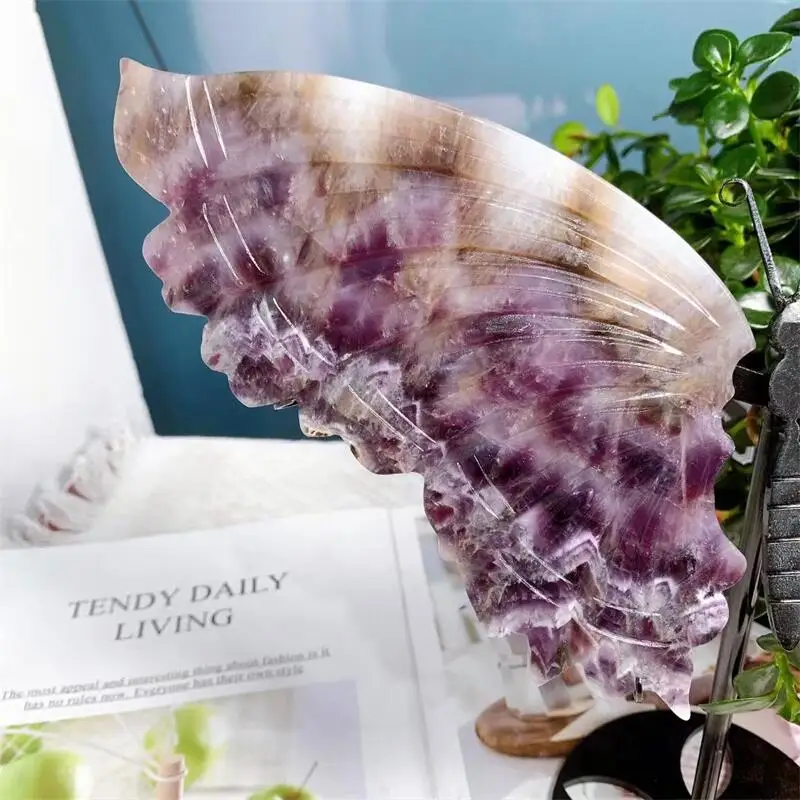 Natural Dream Amethyst Butterfly Wing Carving Sculpture Healing Gemstone Crystal Crafts For Home Decoration Ornament 1pair