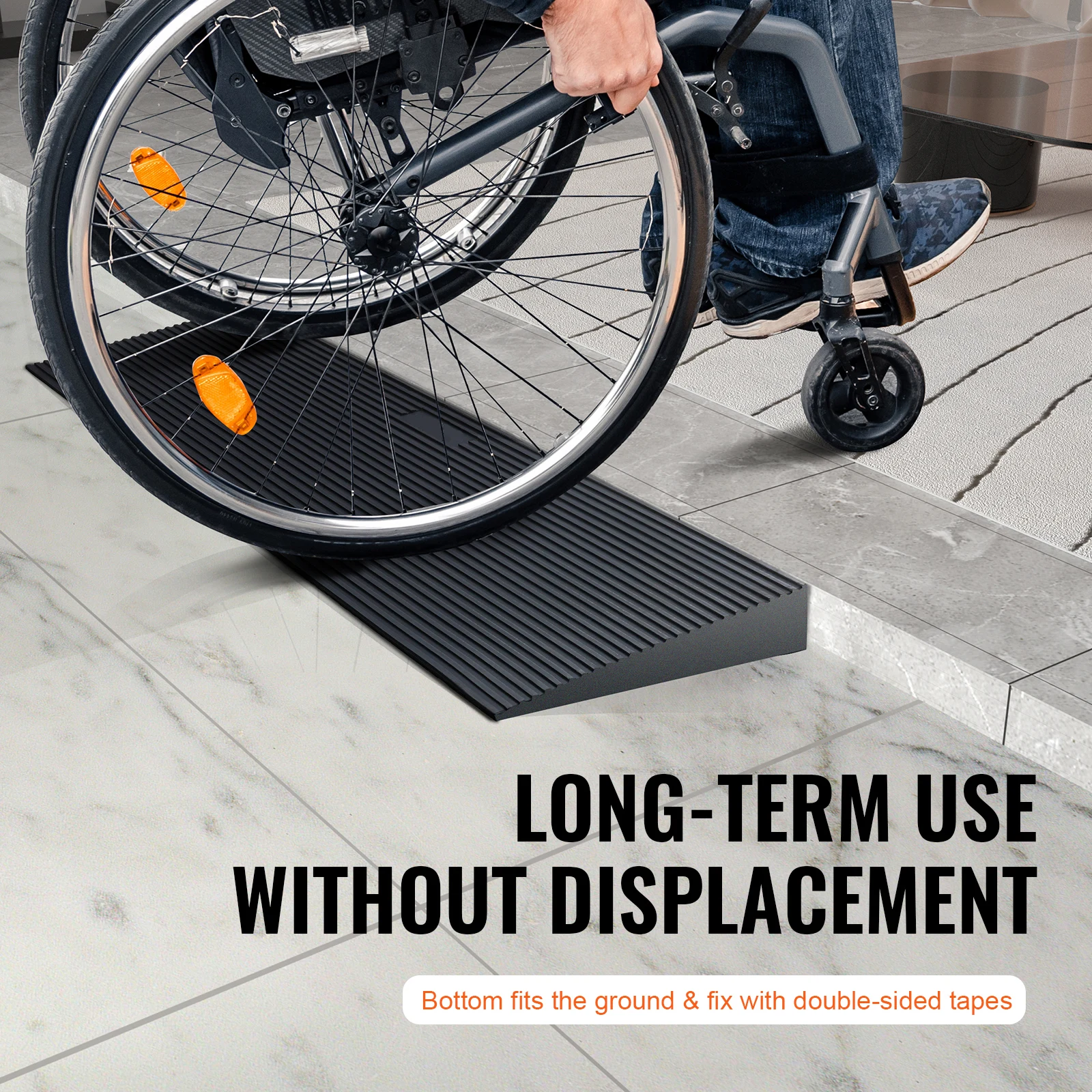 SucceBuy 1.2" Rise Threshold Ramp Cuttable Natural Rubber Wheelchair Ramp Scooter with Double-Sided Tape for Doorways Driveways