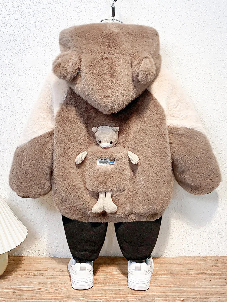 

Утепленная флисовая куртка для мальчиков, осенне-зимнее новое пальто для малышей, хлопковая куртка с мехом норки, детская теплая хлопковая куртка