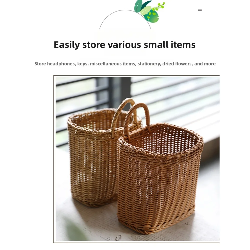 تقليد الروطان سلة الحائط اليدوية المنسوجة معلقة التخزين المنظم للمطبخ غرفة المعيشة سلة للزهور الزخرفية المنزل #1