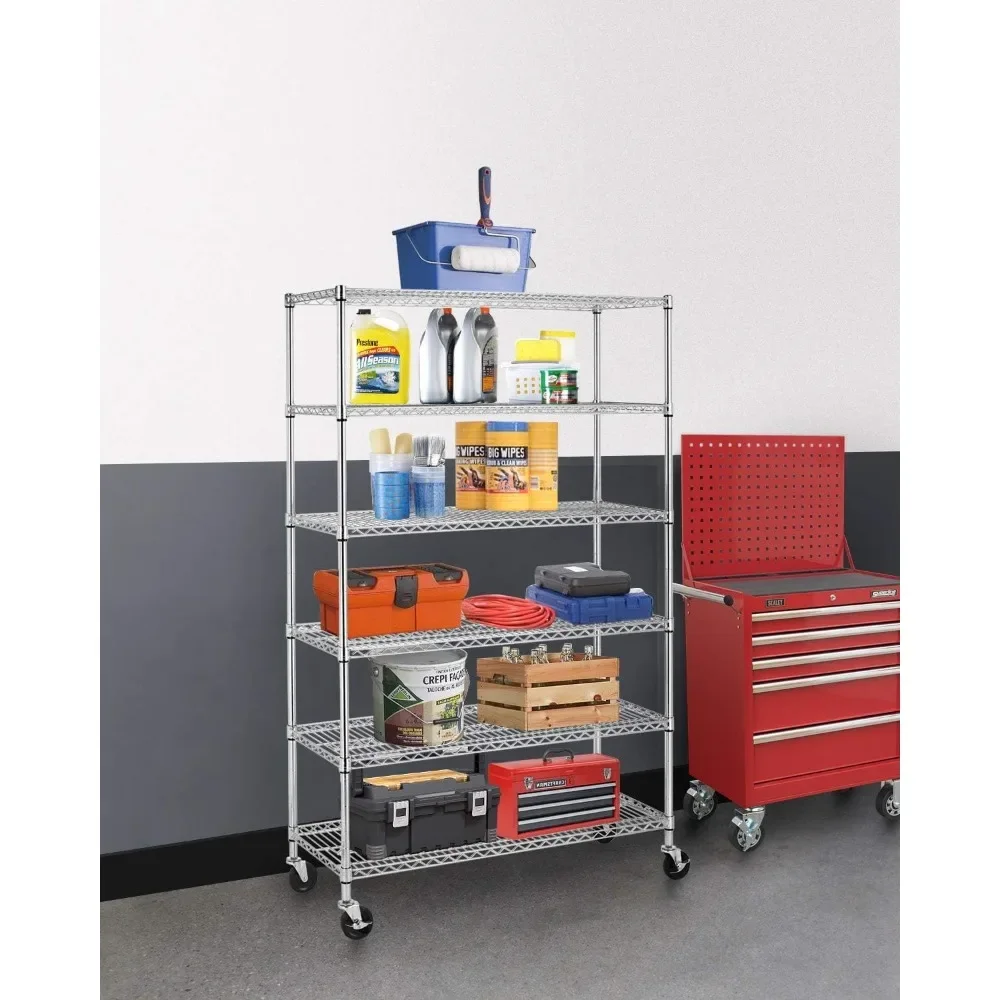 Wire Shelving Unit Heavy Duty Garage Storage Shelves Large Metal Shelf Organizer 6-Tier Height Adjustable