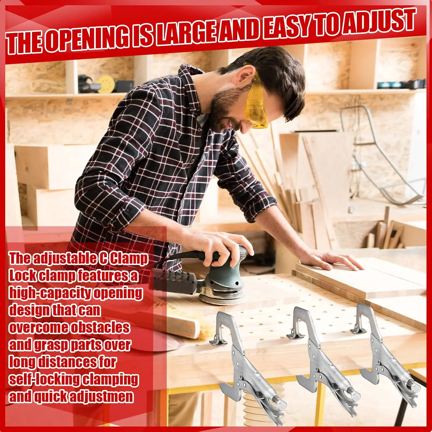 10 قطع مشبك قفل C، مشبك لحام قابل للتعديل مع طرف عادي ووسادة دوارة، 11 بوصة لأعمال النجارة والخزانة والإصلاح - Sho