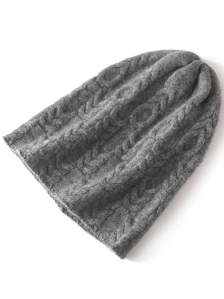 Cappelli 100% Cashmere di alta qualità per le donne inverno spesso morbido caldo Casual lavorato a maglia Twist Flower stile Vintage Designer di