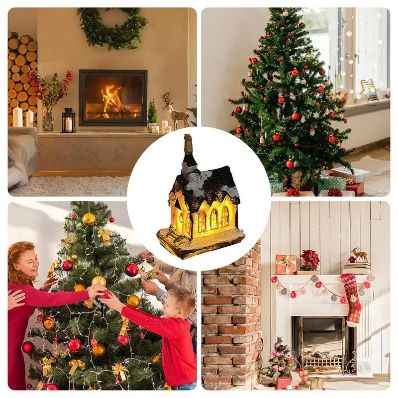 Christmas Night Light Vintage Fake Farmhouse Nightlight Aesthetic Battery Operated Bedside Lamp Collectible Buildings Table