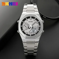 SKMEI 1816 Luxury Quartz Watch for Men Sport Stainless Steel Wristwatch Mens Digital Dual Display Waterproof Clock Reloj Hombre