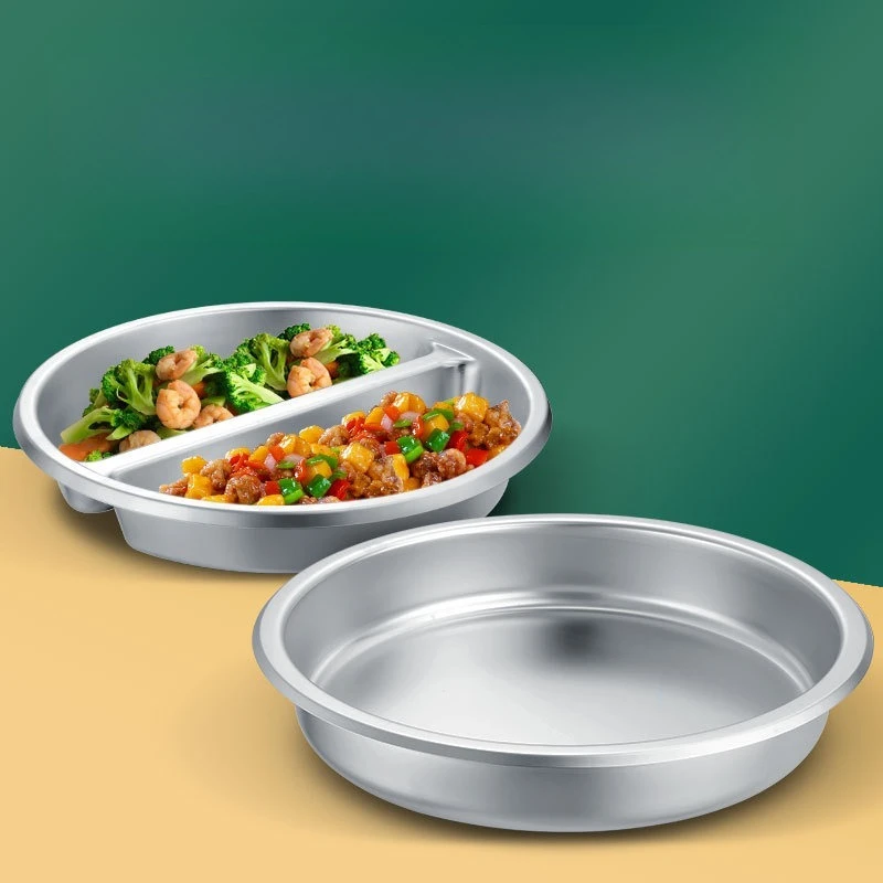 

Round Thickened Stainless Steel Buffet Furnace Portion Basin Inner Tank Double Grid Food Plate Insulation Furnace Punching