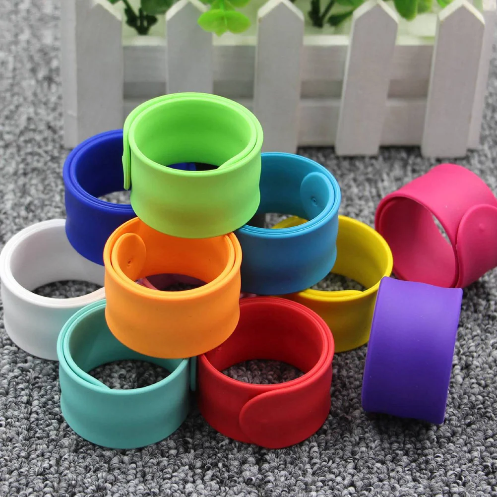 12 Pcs Kids Earrings Color Bracelet Silicone Wristband Rainbow Slap Bracelets Child