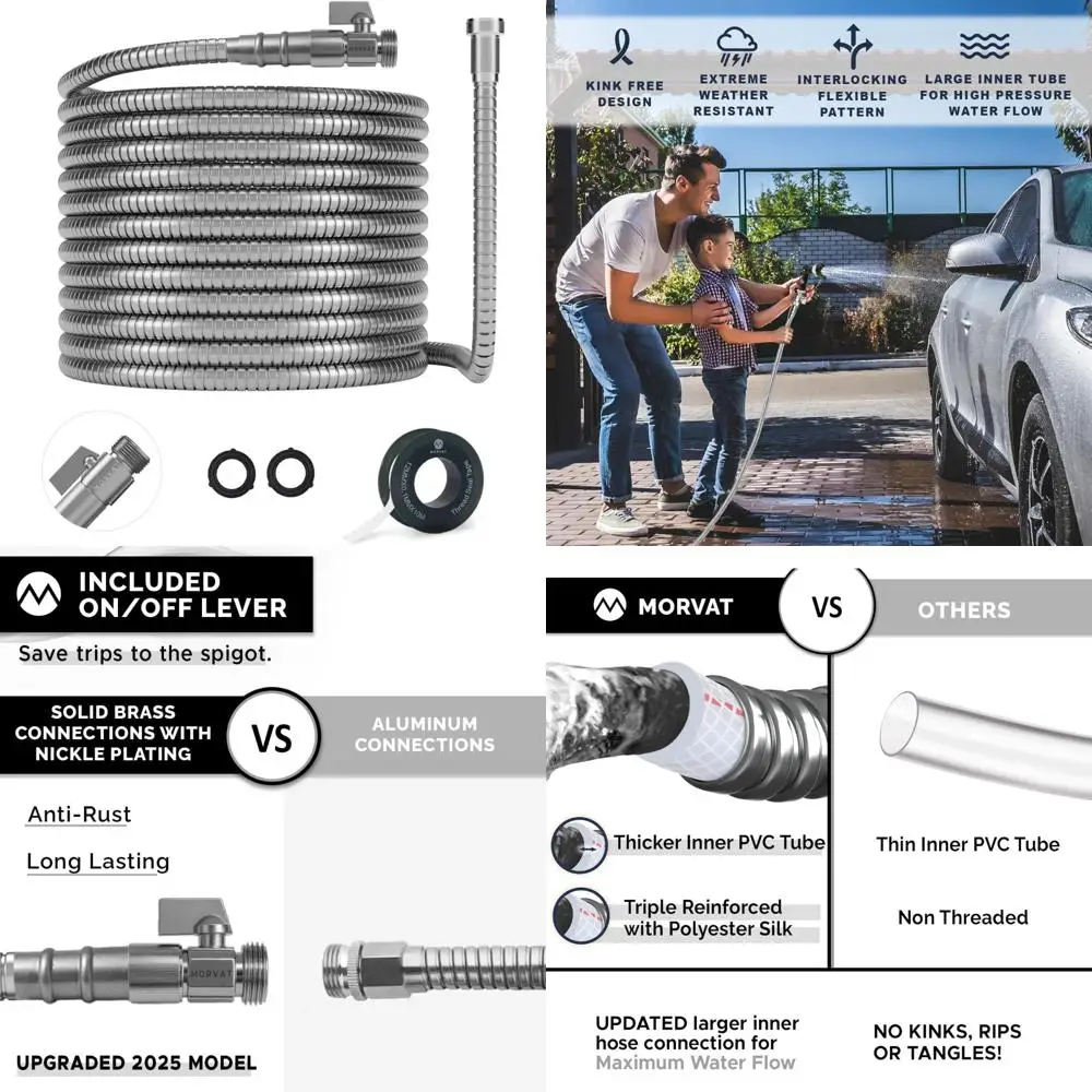 

Сверхмощный садовый шланг из нержавеющей стали длиной 100 футов с латунным клапаном для полива на открытом воздухе и обслуживания двора