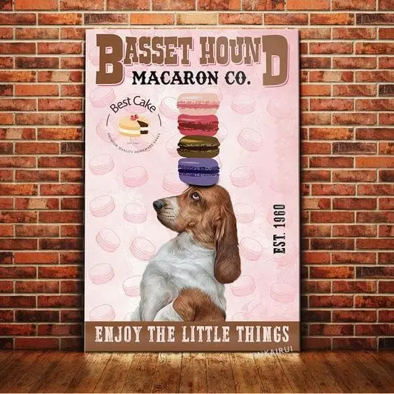 Retro Metal tin Sign Funny Basset Hound Dog Macaron Enjoy The Little Things Metal Sign For Home Cave Garage bar Wall Decoration