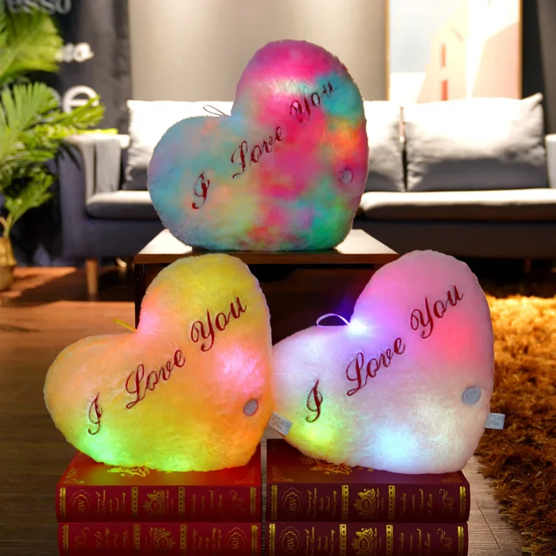 Light Up LED Love Heart Plush Toy Soft Plush Stuffed Luminous Love Throw Pillow Cushion Room Party Decoration Kids Birthday Gift