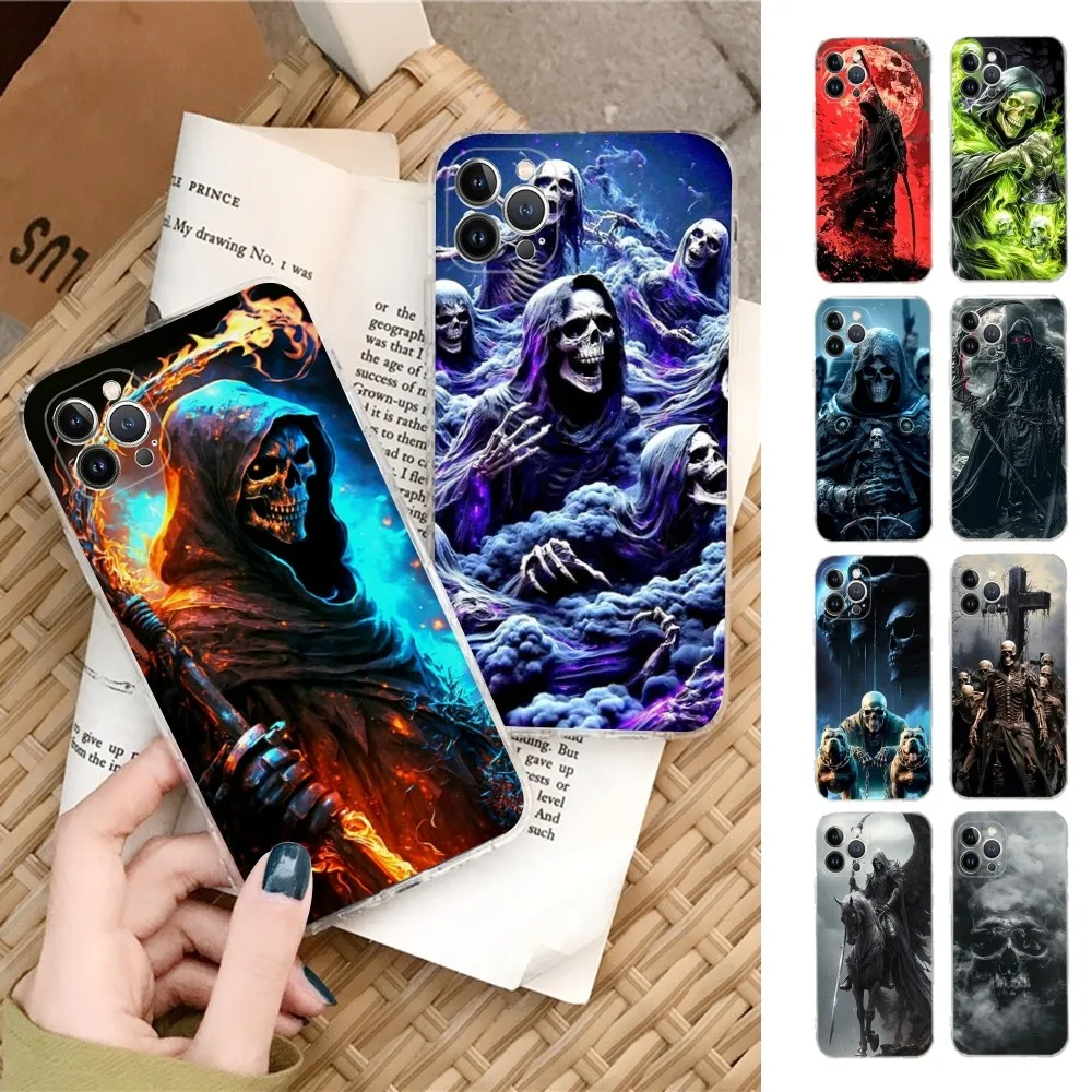 

Skull Skeleton Grim Reaper Phone Case For IPhone 16 15 14 13 12 Mini 11 Pro XS Max X XR SE 6 7 8 Plus Soft Silicone Cover