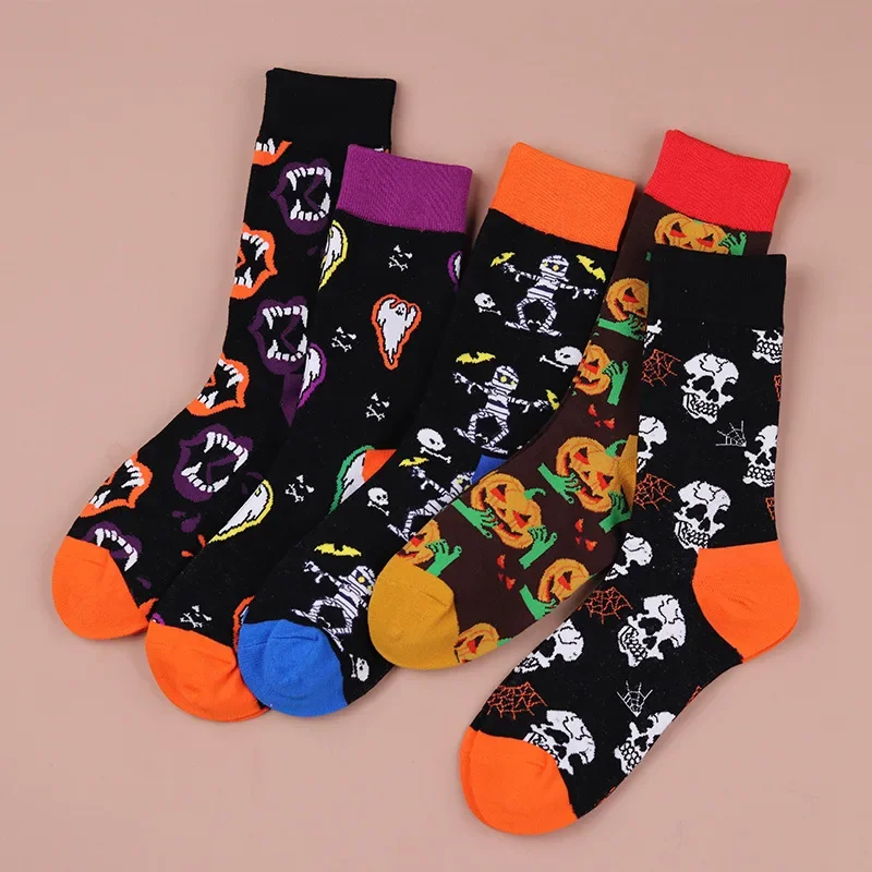 Cotton mid-tube couple socks Halloween socks pumpkin skull men\'s and women\'s socks