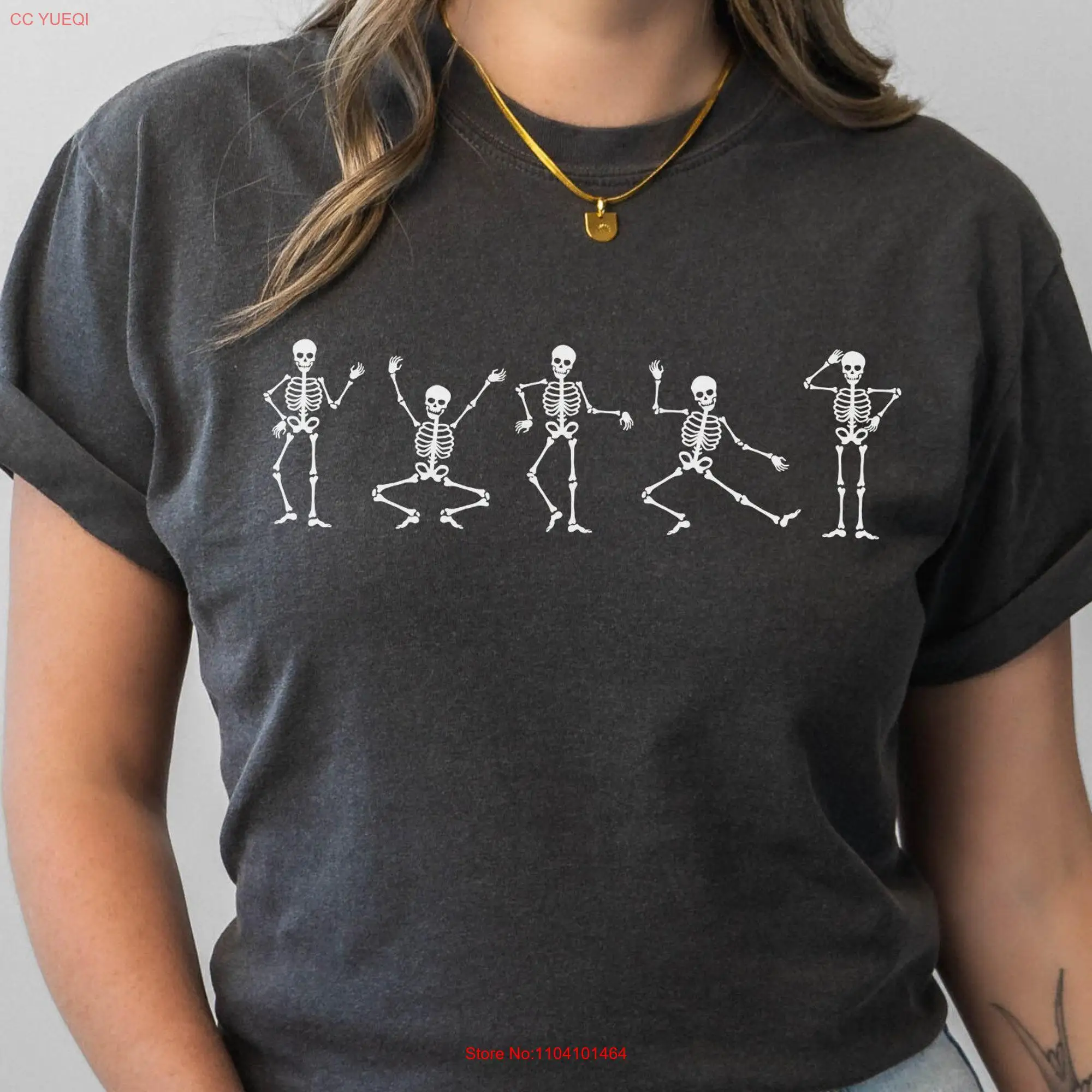 

Halloween Comfort Colors T Shirt Skeletons for Women Cute Spooky Season Clothing Funny Dancing Party