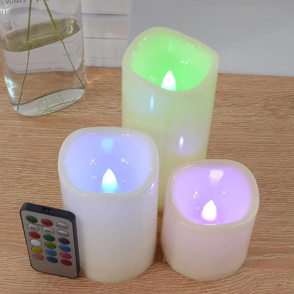 3pcs/ Set LED Flameless Flickering Candles, LED Pillar Candles Light Color Changing with 18-Key Remote Timer Battery Operated view 5
