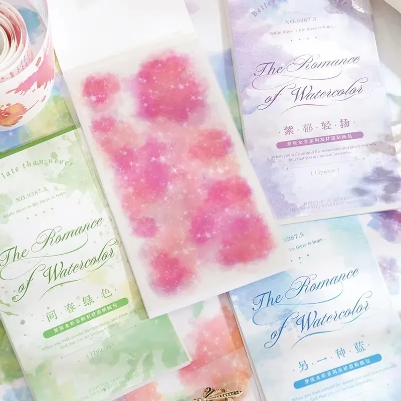 12Pcs Dream Watercolor package Material Primer DIY Decorative Stickers Decorative Stationery Stickers  Scrapbook 210*100mm image 3