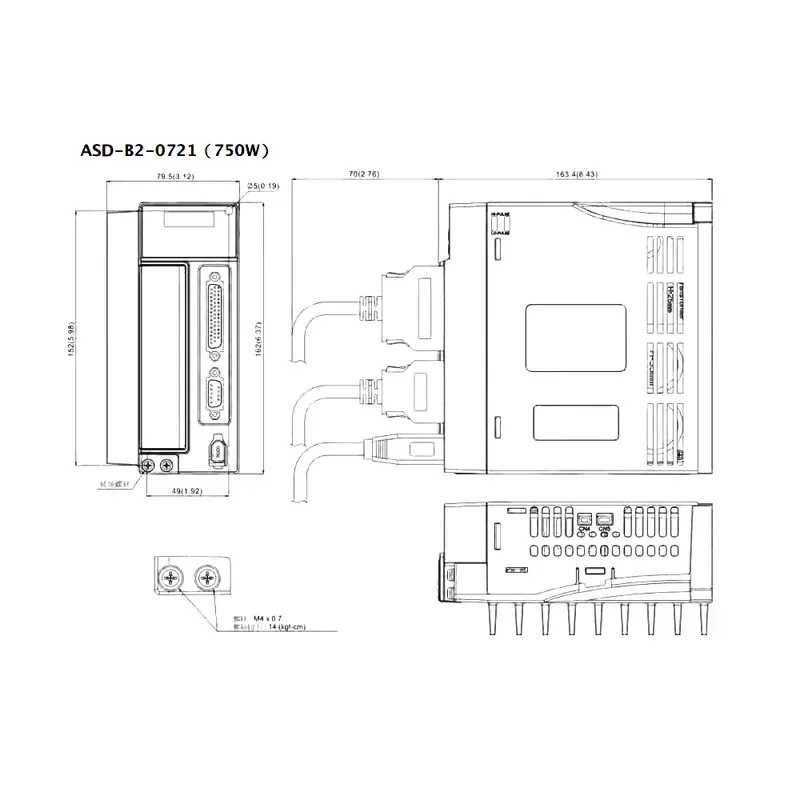 WaveTopSign 750W AC Servo Motor Driver Kits B2 Series 2.39N.m 5.1A 3000rpm ASD-B2-0721-B+ECMA-C20807RS with Cable