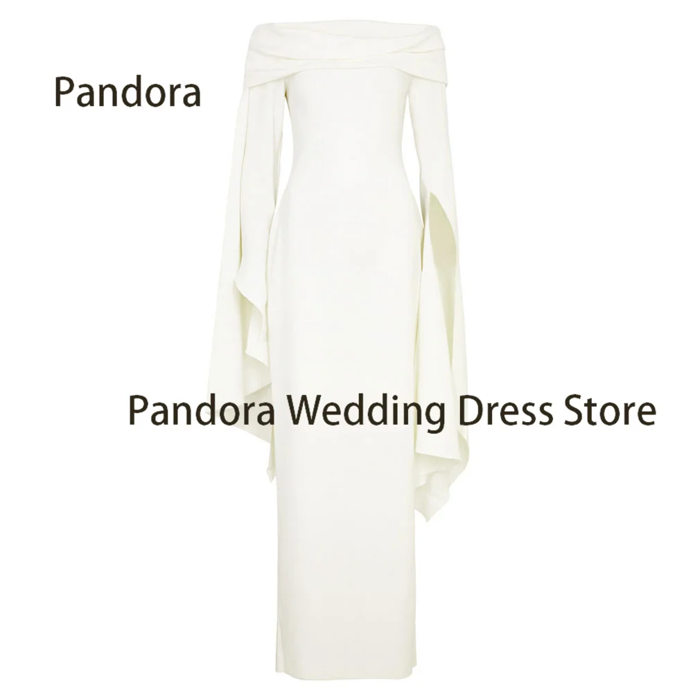 Pandora White off-the-shoulder ball party gown Full sleeve floor-length pleated women\'s birthday wedding formal evening dress