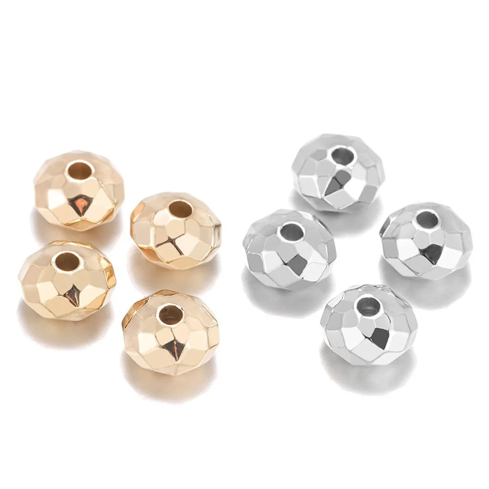 100Pcs 8mm Gold Silver Plated Faceted Bead Round Spacer Loose Beads For Jewelry Making Diy Bracelets Necklace Beadwork Craft