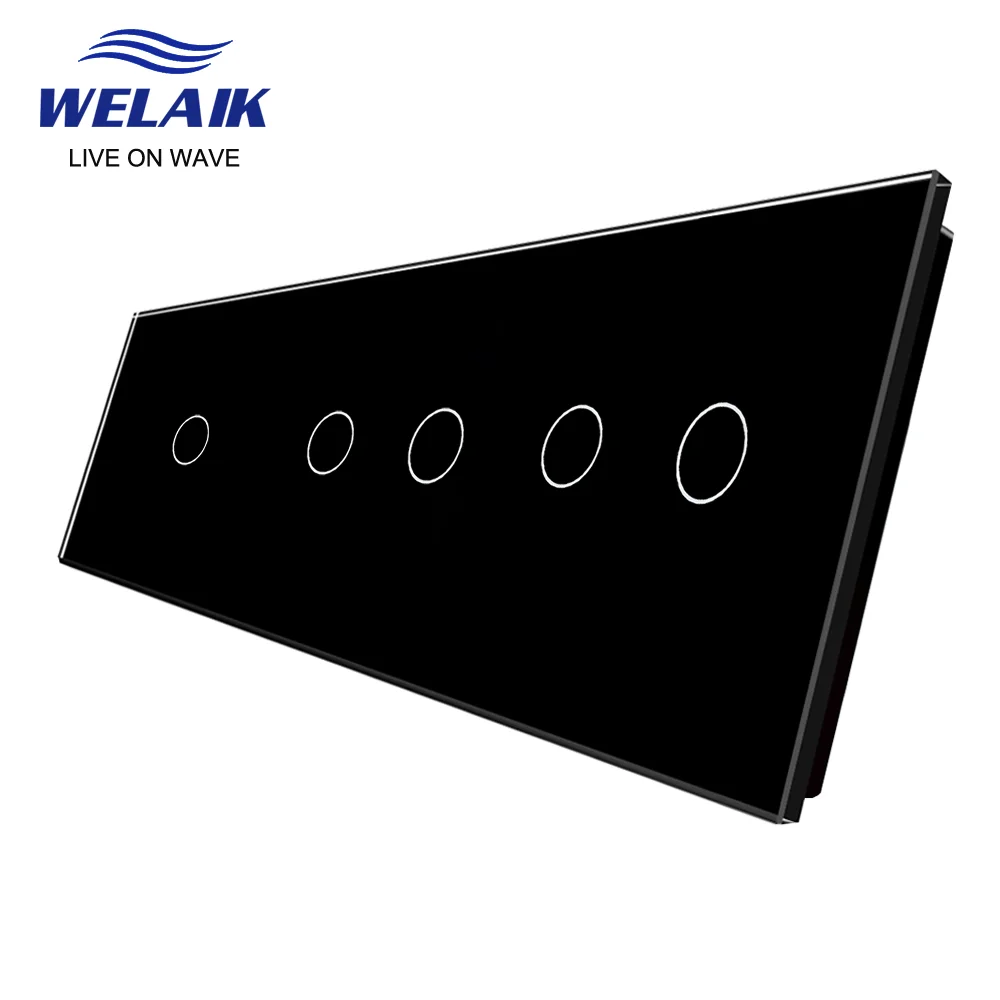 WELAIK  EU 3Frame 222*80mm 1Gang 2Gang  LED Light Wall Touch Switch White Crystal Tempered Glass Panel Only DIY Parts  A39112W1