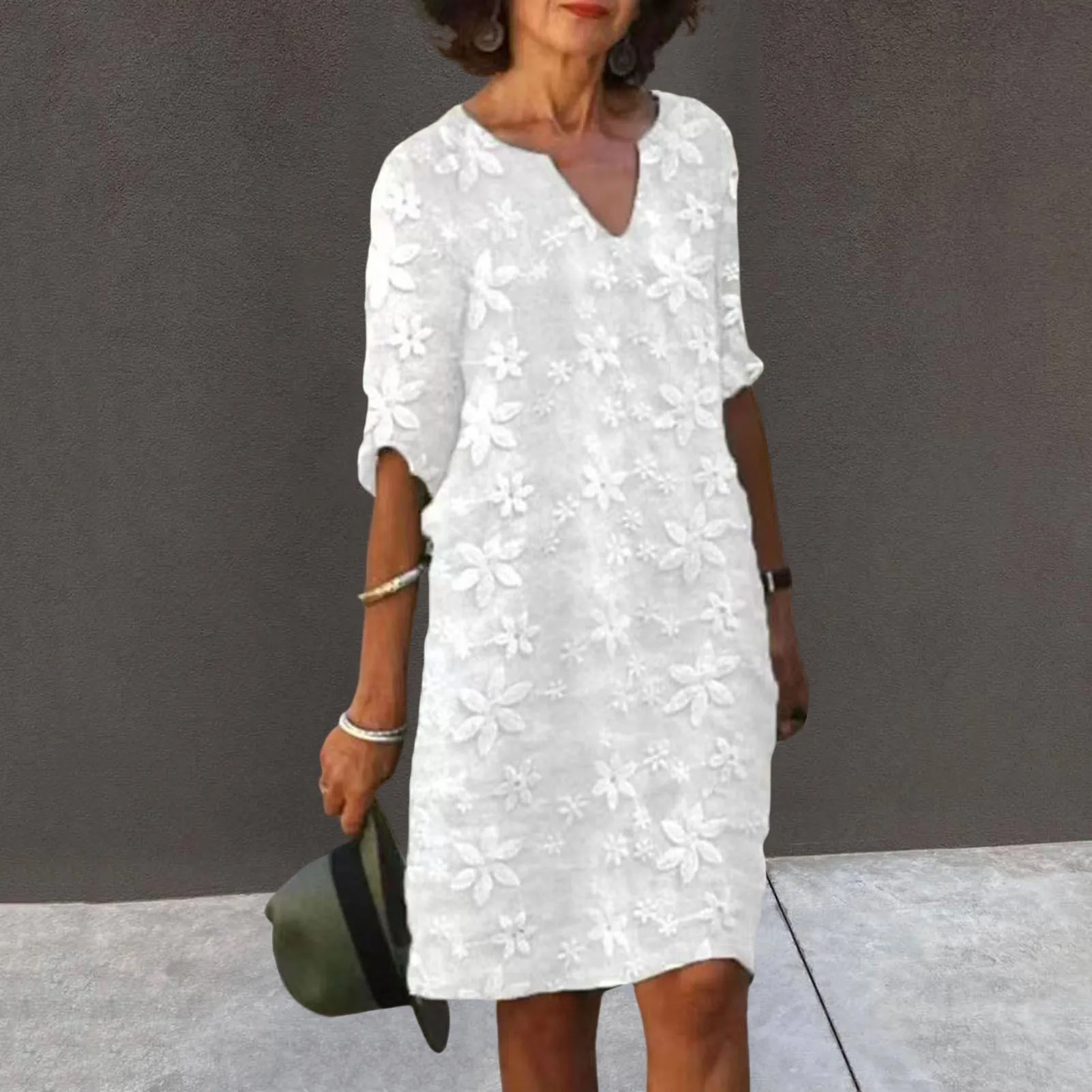 Women Sexy Dress White Hollow Lace Dress Short Sleeve Loose Midi Dresses 2025 Summer Casual Women\'s Casual Dress Vestidos Robe