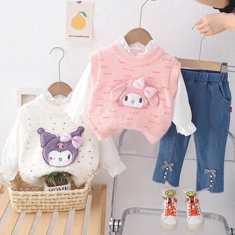 

Girly Heart My Melody Anime Kawaii MINISO Hooded Pants Set Spring Autumn Kuromi Cartoon Cute Sweater Vest Clothes Gifts Toys