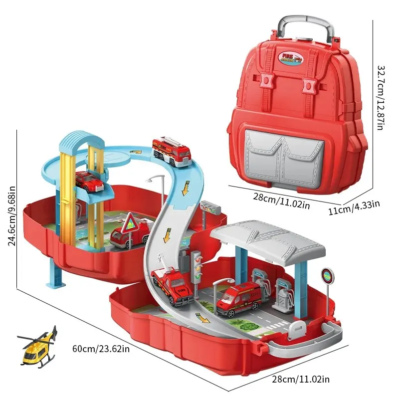 2-in-1 Backpack DIY Vehicle Strong Construction and Parking Lot . Alloy Car Dual Handbag Backpack Easy Carry Play Time