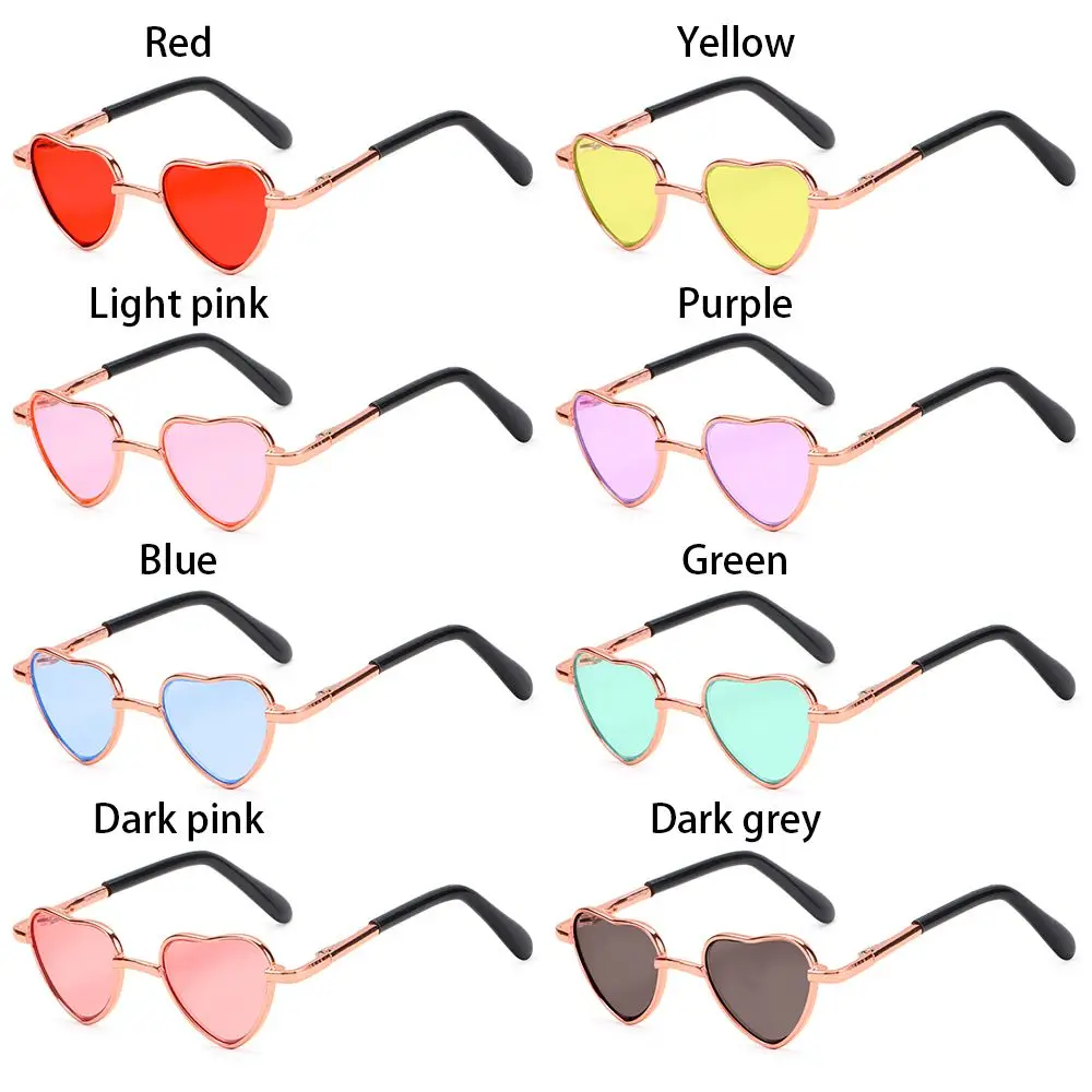 2022 Vintage Doll Sunglasses For Doll Accessories Heart Metal Glasses Photo Prop Pet Glasses Toy 9.5cm Miniature Doll Sunglasses