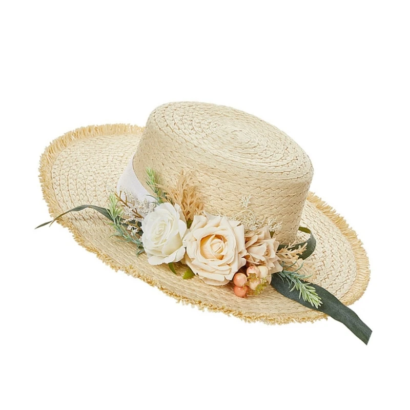 Elegant Hat Wide Brim Hat Fancy Hat with Artificial Flower Comfortable Hat with Beautiful Flower Embellishments dropshipping