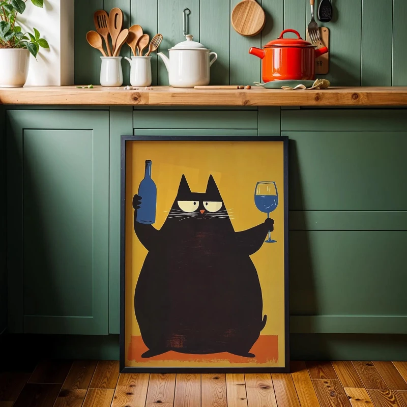 شيك القط المشارك الرجعية عربة بار ديكور منتصف القرن الحديثة الفن طباعة النبيذ طباعة الرجعية ديكور المطبخ العصرية جدار الفن هتاف طباعة