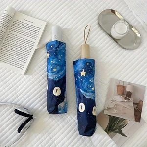 Payung Lipat Biru Kucing Kartun Perlindungan Matahari Profesional Dan Payung Perlindungan UV Penggunaan ganda Hujan dan Cerah Otomatis 10 kucing payung penjualan terbaik - №