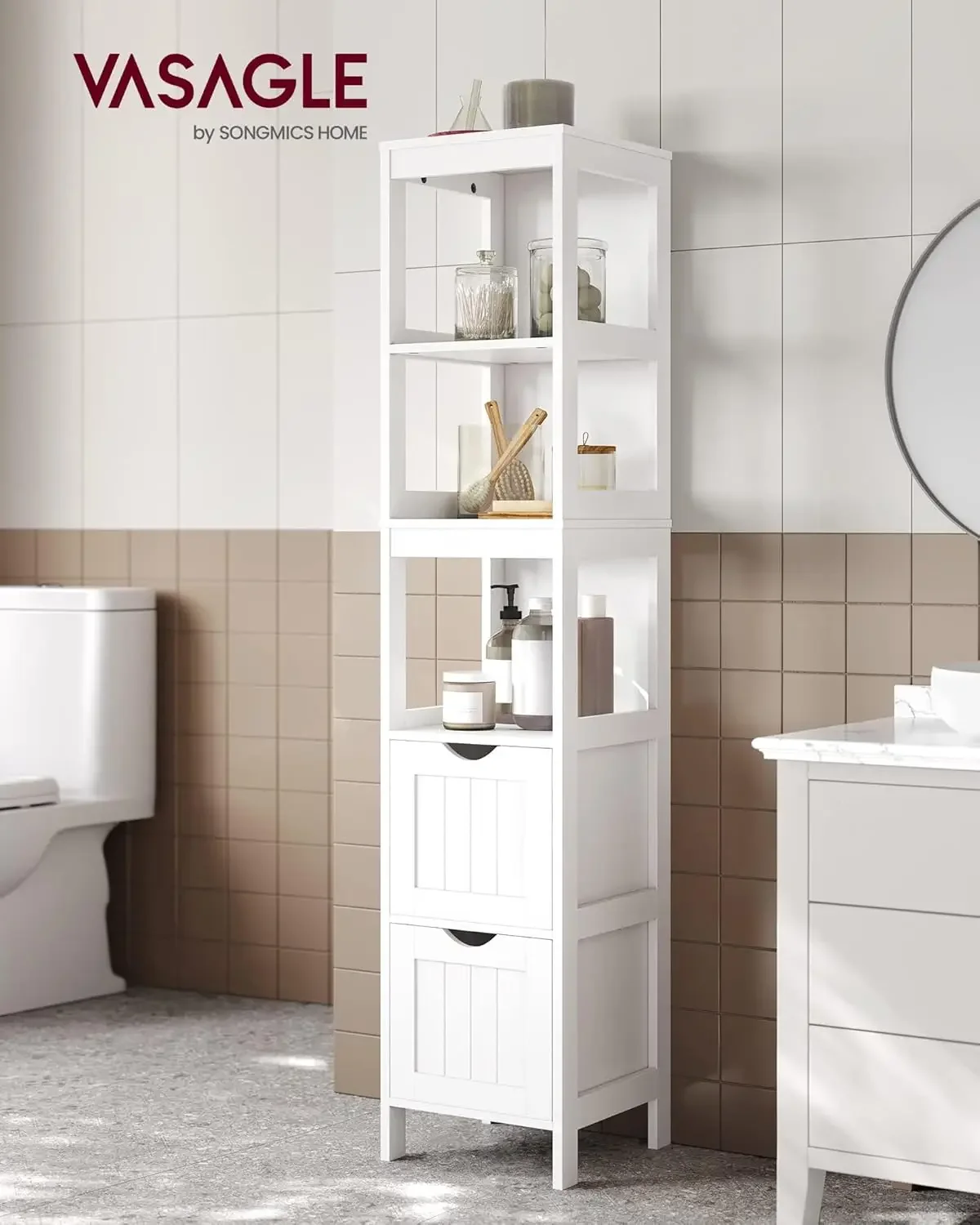 Bathroom Floor Cabinet, Bathroom Storage Organizer Rack Stand, Multifunctional Corner Unit, 2 Drawers, 55.7 Inches in Height