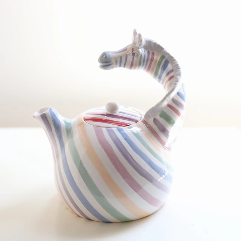 

rainbow zebra ceramic kettle creative design sense decorative ornament colorful stripes