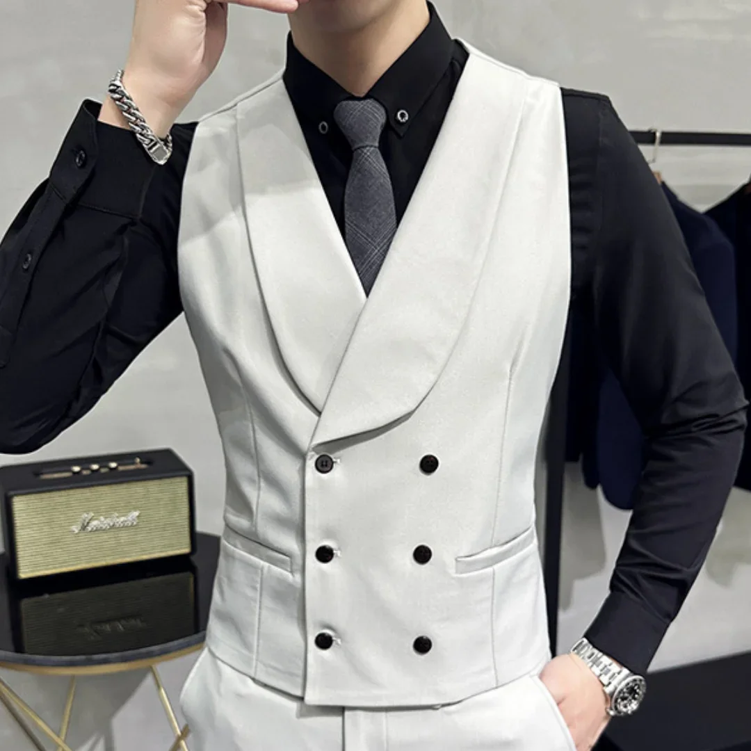 

Men Vest White Shawl Lapel Waistcoat For Wedding Pockets Double Button Birthday Banquet Business Office Work Men Suit