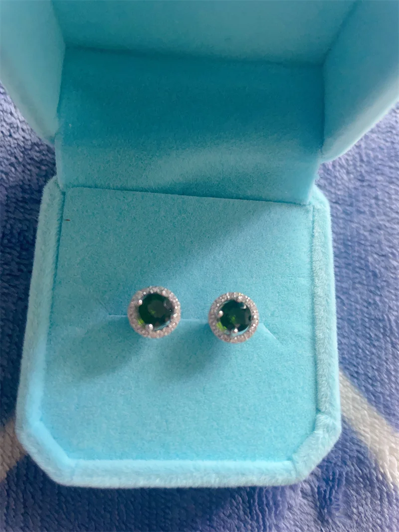 Round cut 5.0mm Chrome Diopside 925 Sterling Silver Stud Earrings Natural Gemstone Fine Elegant Women Jewelry for Gift