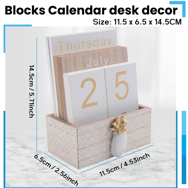 A59E-Kalender Blok Meja Flip Kayu, Tampilan Kalender Papan/Meja Abadi, untuk Dekorasi Rumah/Kantor, 11,5X6,5X14,5CM
