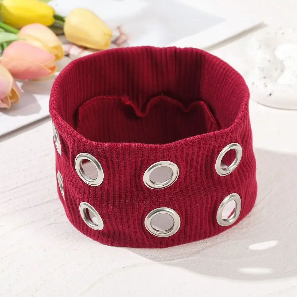 Occhielli in metallo Fascia per la testa Rock Larga elastica stile rock Fascia per capelli punk Elastico design scavato Occhielli scavati Fascia per capelli da donna