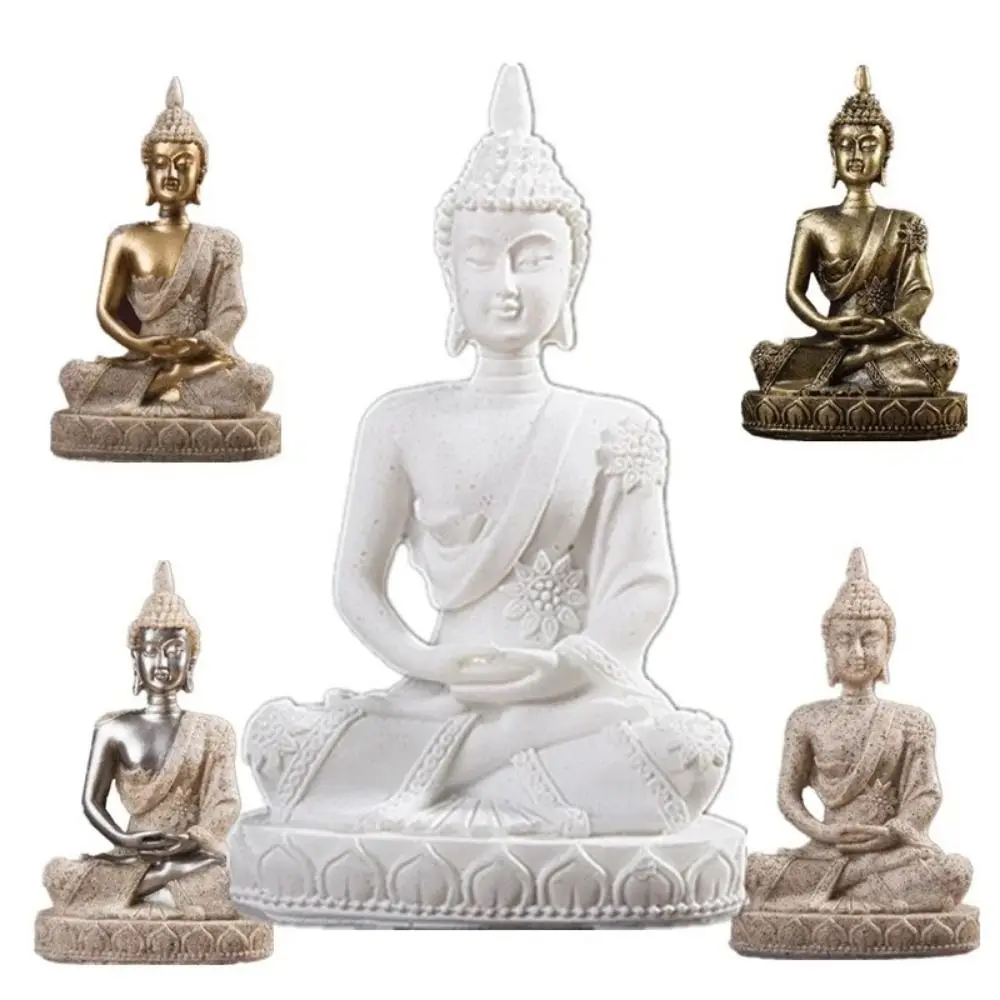 Sitting Meditation Sandstone Buddha Oriental Culture Sitting Posture Buddhist Figurine Ornament Zen Green Sandstone