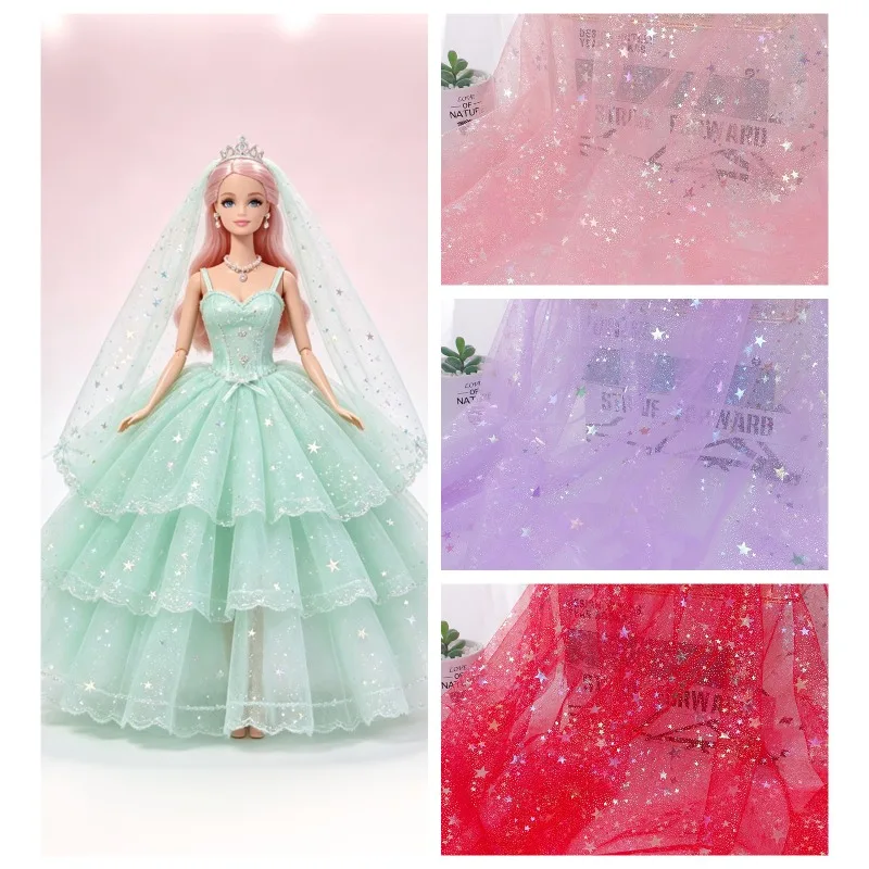 Schillernder Sternen-Tüllstoff Meterware für Bühnenkleidung, Prinzessinnenkleid, Hochzeitshintergrunddekoration, DIY-Nähstoff, Rosa