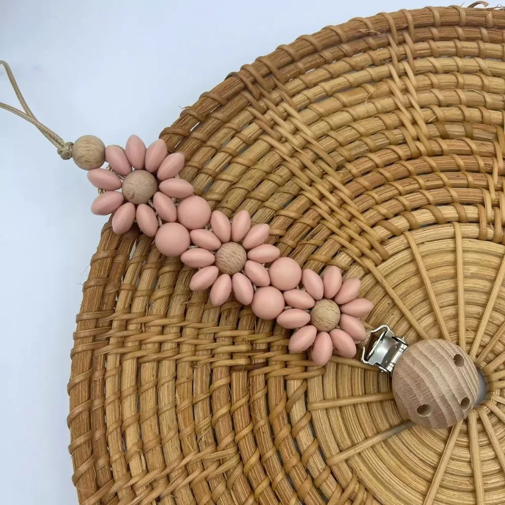 Essentional Handmade Pacifier Clip Silicone Flower Design Flower Soother Clip Teething Teething Stage