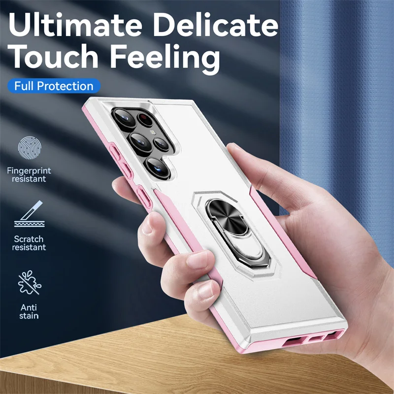 Case For Samsung Galaxy S25 S24 S23 S22 S21 UItra Plus FE A56 A36 A26 A16 Shockproof Armor Car Magnetic Ring Holder Phone Cover