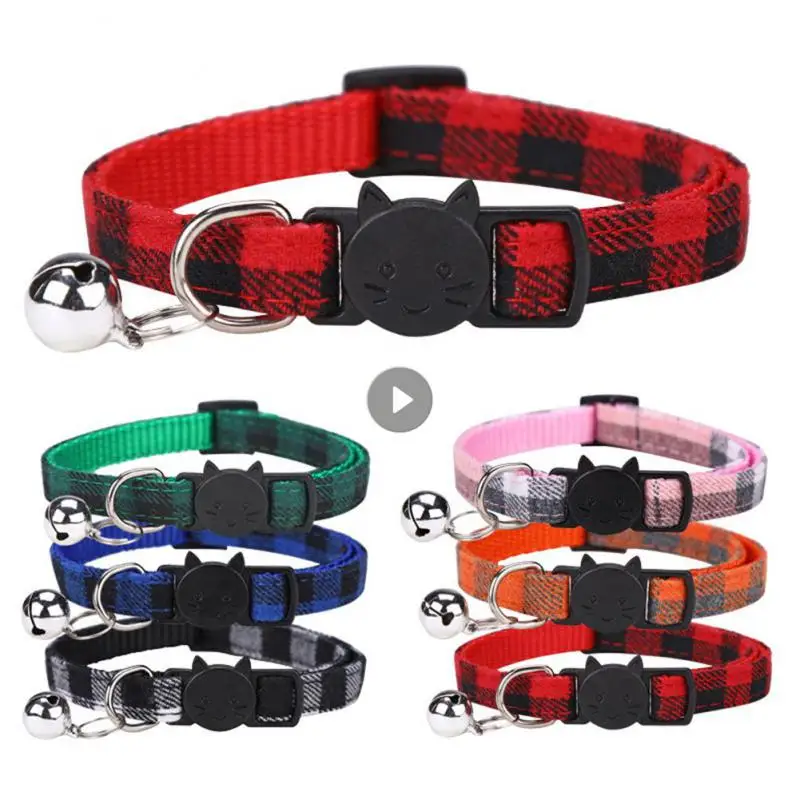 Plaid Pet Collar With Bell Colorful Dog Puppy Cat Accessories Kitten Collar Adjustable Safety Bell Ring Necklace Pet Supplies