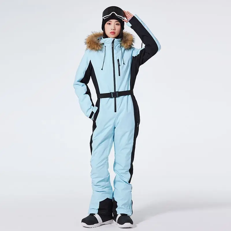 Ski Suit Women's Winter Outdoor Large Fur Collar Suit Windproof Warm Breathable and Moisture-repellent Snowmobile Jacket Suit