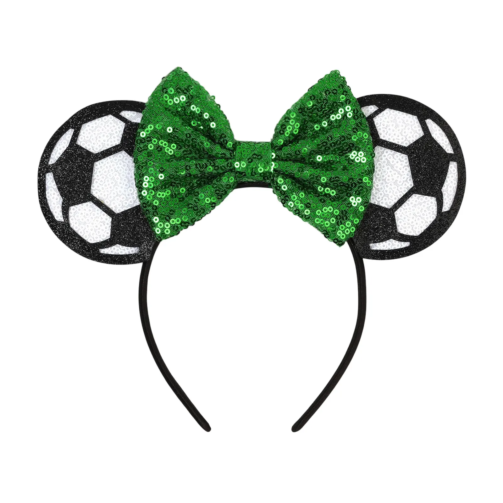 Fußball-Pailletten-Schleife Minnie Stirnband Glitzer-Ohren für Frauen Mädchen Fußball-Party Kostüm-Accessoires Disney-Stil Haarreif