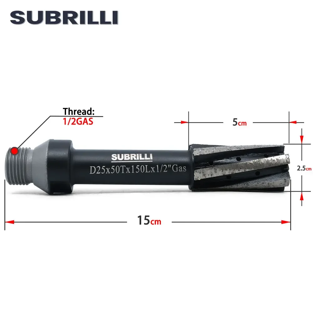 SUBRILLI Zero Tolerance Diamond Drum Wheel Hole Milling Cutter for Stones and Concrete D25/D30*T50*L153mm